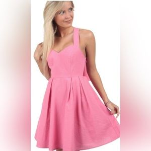 Lauren James Livingston Pink Bow Cotton Dress Size Large, EUC.